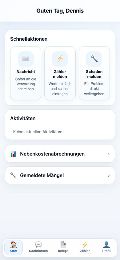 Mieter Portal auf dem Smartphone mit Abrechnung, Nachrichten und Dokumenten